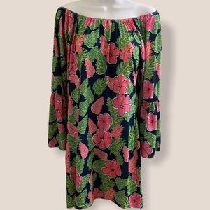 SS hibiscus tropical off shoulder dress medium